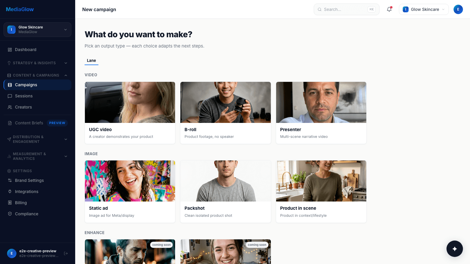 MediaGlow product screenshot — demo of the platform in action